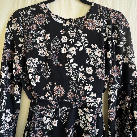 Maurice’s Dress Woman’s Size Small Black w/ Pink & White Floral Print Belted - Picture 2 of 10